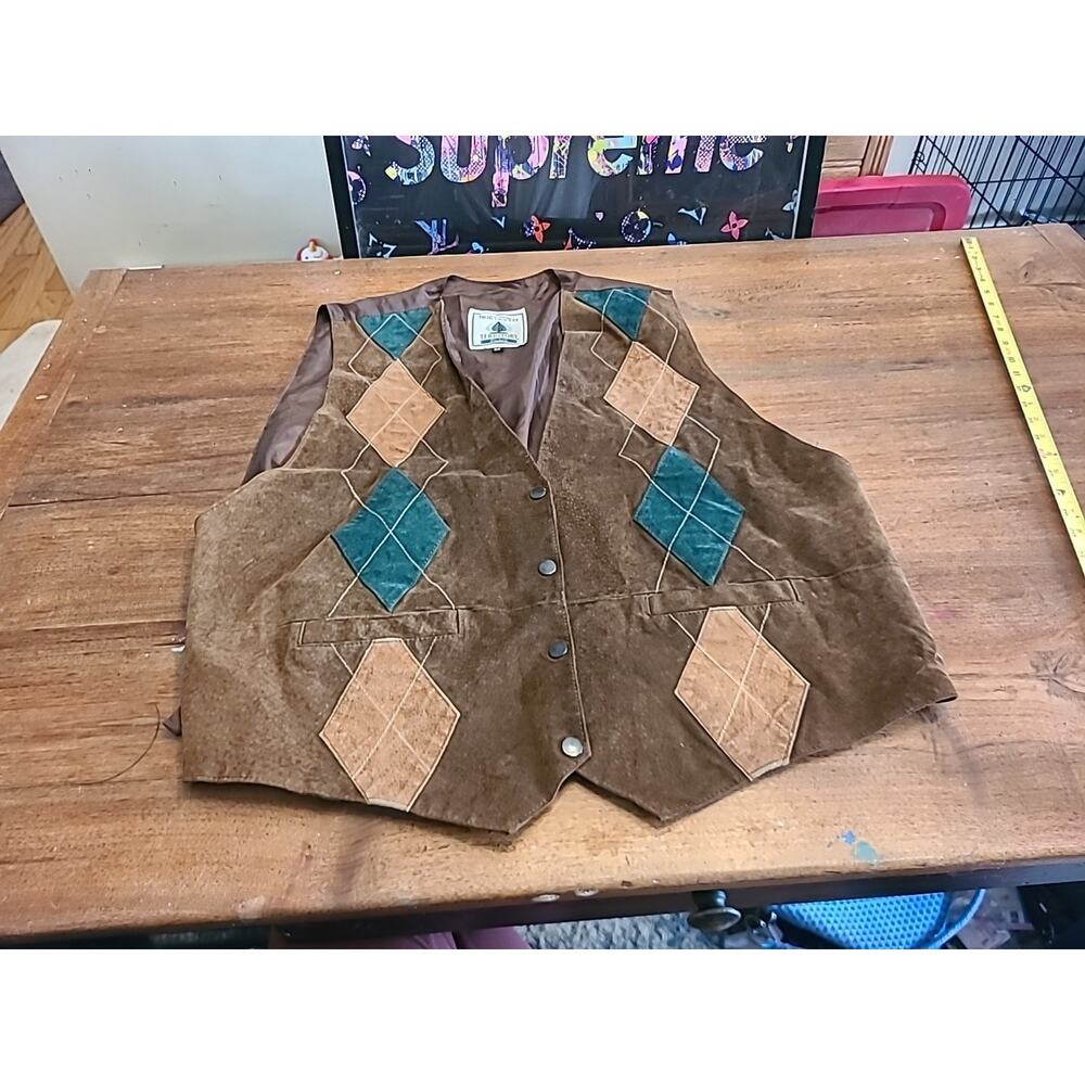 Northwest Territory Vintage Leather Vest 3X Women's Argyle